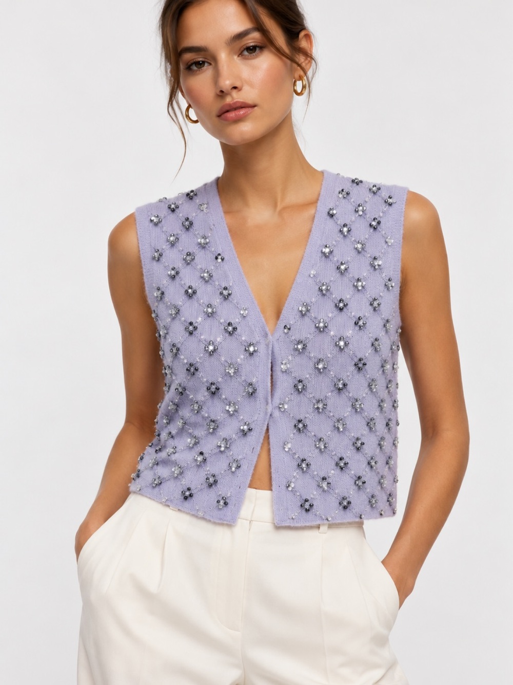 Zara NWT beaded knit vest top 5063/827